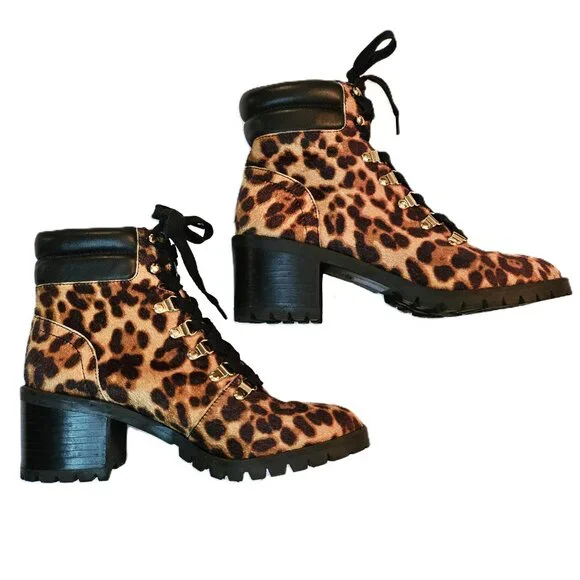 ALDO Vegan Leather/Fur Leopard Print Salilia Combat Boots Shoes Size 8.5 - Picture 4 of 8